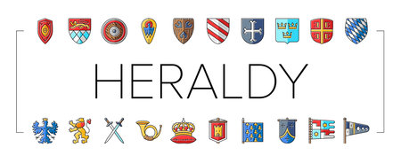 medieval heraldry shield icons set vectorのイラスト素材