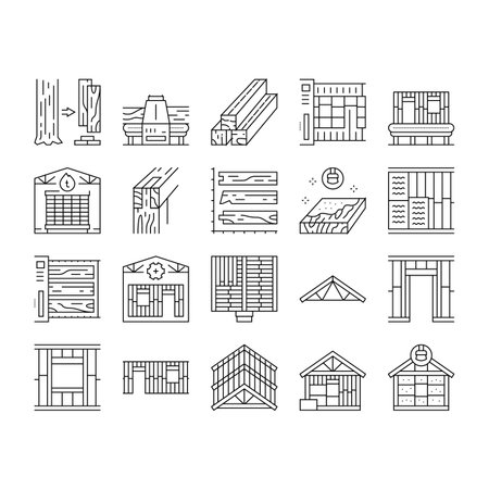 wood frame house construction icons set vectorのイラスト素材