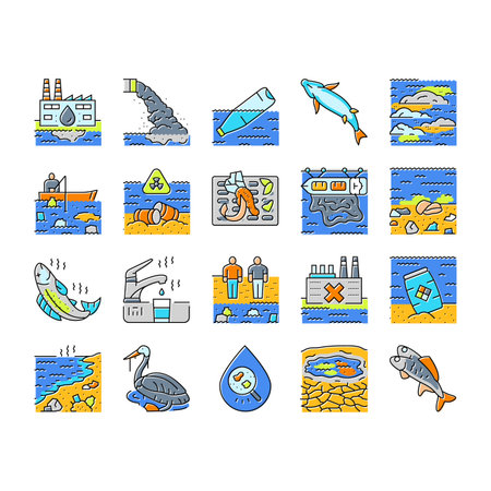 water pollution contamination icons set vectorのイラスト素材