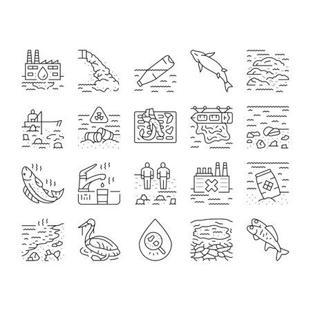 water pollution contamination icons set vectorのイラスト素材