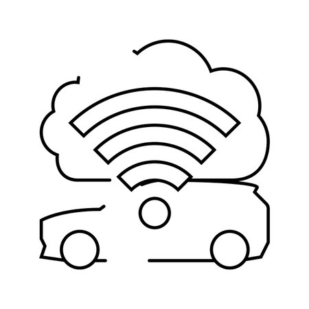 cloud connected car autonomous vehicle line icon vector illustrationのイラスト素材