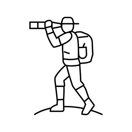 explorer with telescope geographical line icon vector illustrationのイラスト素材