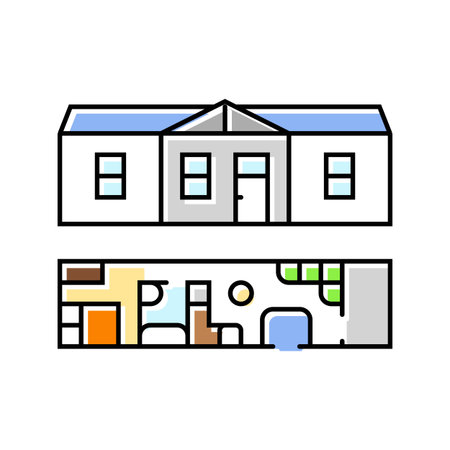 single wide trailer mobile home color icon vector illustrationのイラスト素材