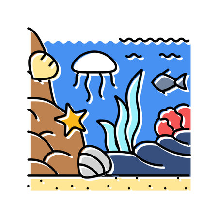 tide pool ecosystem world ocean color icon vector illustrationのイラスト素材