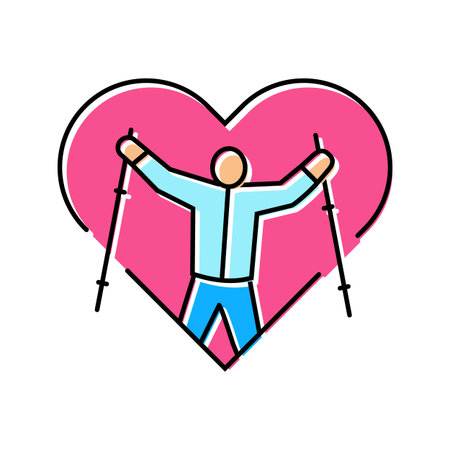heart symbol nordic walker color icon vector illustrationのイラスト素材