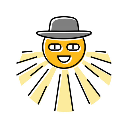hat cute sun character color icon vector illustrationのイラスト素材