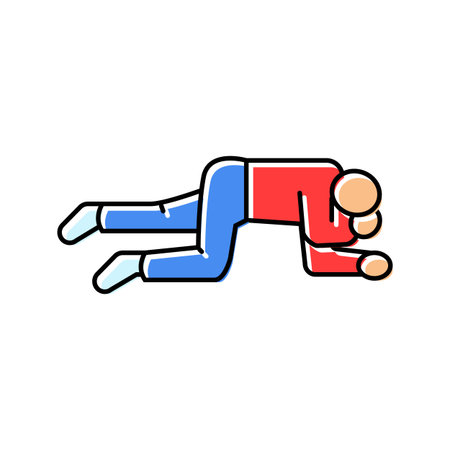placing unconscious victim recovery position color icon vector illustrationのイラスト素材