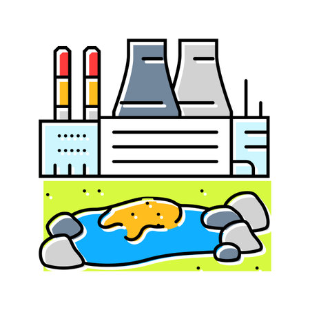 industrial plant near polluted lake chemical pollution color icon vector illustrationのイラスト素材