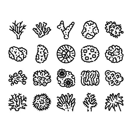 Underwater coral reef marine organism line icons setのイラスト素材