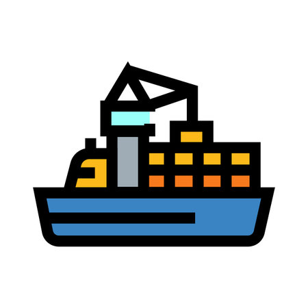 Cargo ship transporting containers icon representing global logisticsのイラスト素材