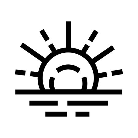 Sun rising or setting on horizon line iconのイラスト素材