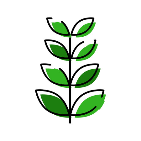 Minimalist green plant stem growing leaves icon