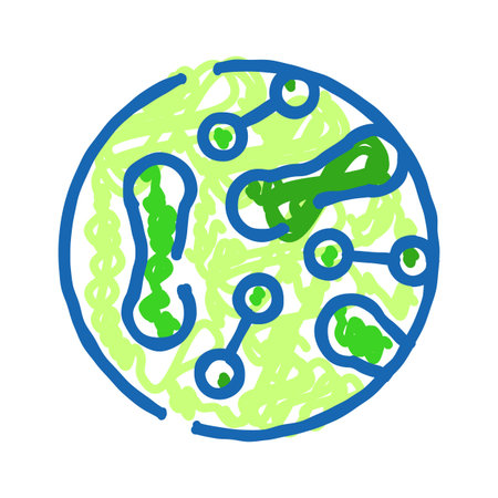 Analyzing microscopic bacteria and microorganisms in a petri dishのイラスト素材