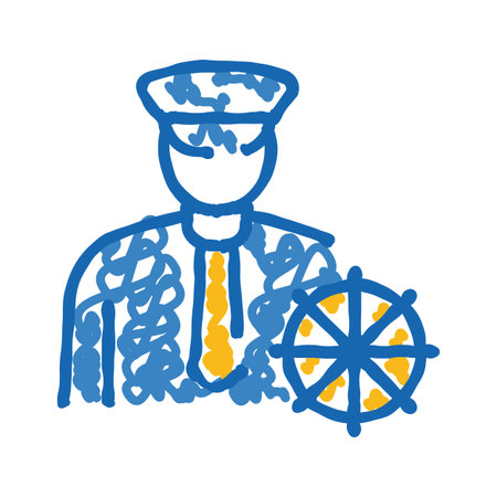 Ship captain navigating steering wheel sketch drawing