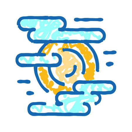 Weather doodle showing sun behind clouds iconのイラスト素材