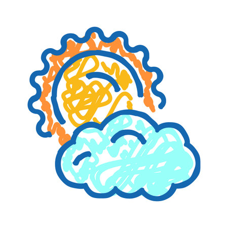Sun partly hidden by cloud doodle weather iconのイラスト素材