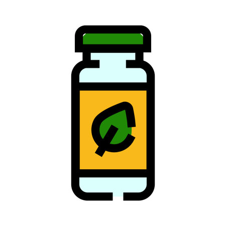 Bottle of natural supplement with green leaf labelのイラスト素材