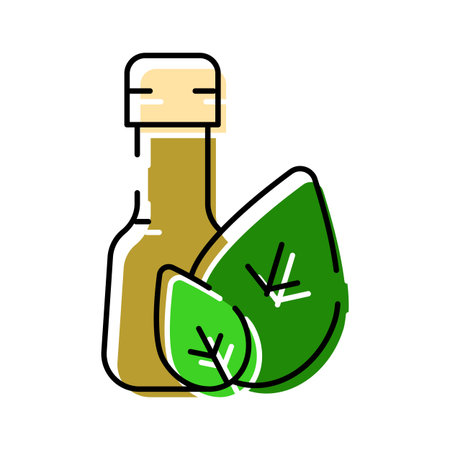 Natural oil bottle with fresh green leavesのイラスト素材