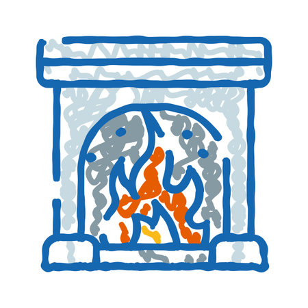Fireplace with burning fire providing home comfortのイラスト素材