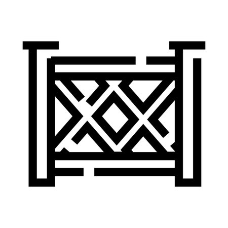 Decorative fence barrier icon illustrating a modern geometric rhombus pattern, representing security, boundary, protection, and architectural design elements in a simple black and white styleのイラスト素材