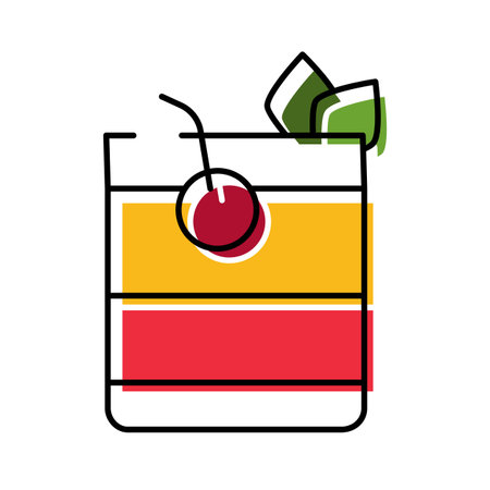 Layered cocktail drink with cherry and mint garnishのイラスト素材