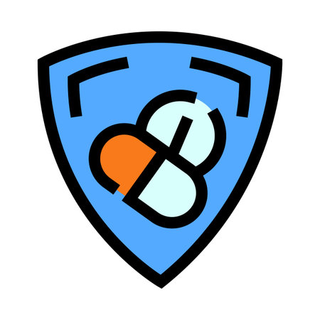 Medical shield protecting with pills and capsules iconのイラスト素材
