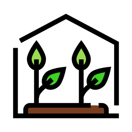 Growing plants inside a greenhouse line illustrationのイラスト素材