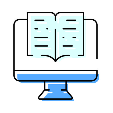 Online education concept showing book on computer screenのイラスト素材