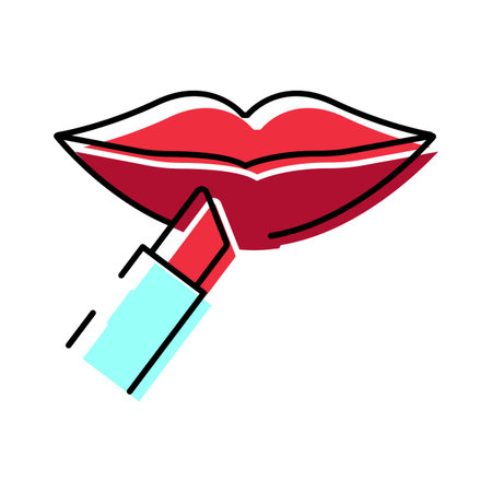 Applying red lipstick on female lips illustrationのイラスト素材