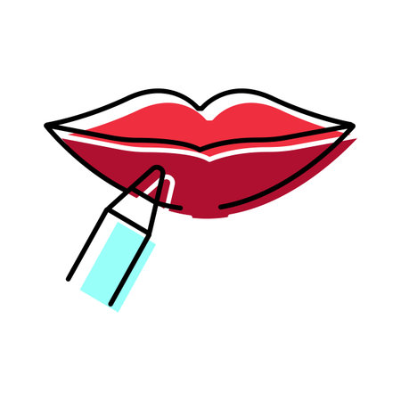 Lip applying cosmetics with outline and color iconのイラスト素材