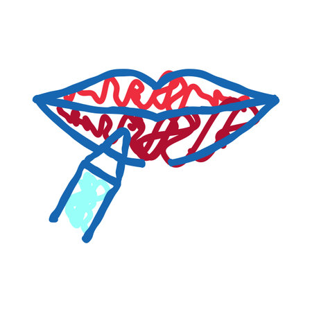 Lips applying lipstick with blue pencil artのイラスト素材