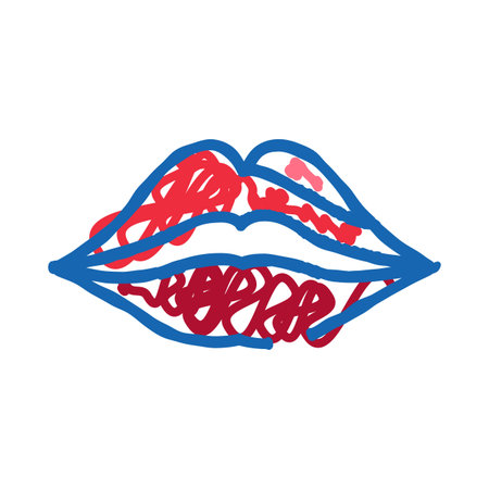 Abstract lips drawing with red and blue scribblesのイラスト素材