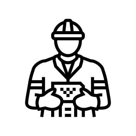 landfill workers handling e waste pollution line icon vector illustrationのイラスト素材