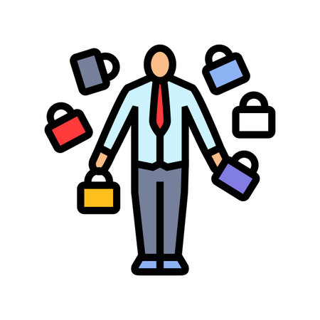 person juggling several job titles color icon vector illustrationのイラスト素材