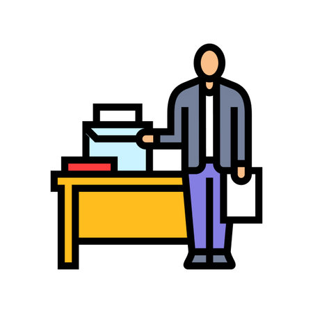 person packing desk items into a box color icon vector illustrationのイラスト素材