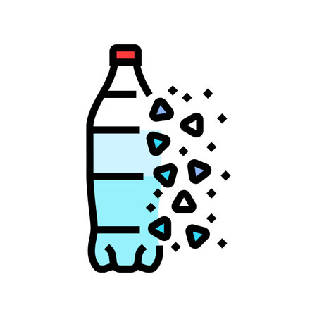 plastic bottle breaking into microplastics color icon vector illustrationのイラスト素材