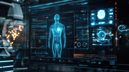 biotech futuristic medical ai system scan cyberpunkの素材