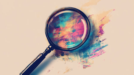 surrel digital art style with a looping magnifying glassの素材