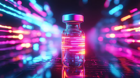 luminescence neon glow from the vaccine vial data streamの素材