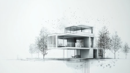 architecture minimalist exploded view of house blueprintの素材