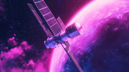 digital pastel style animated tech satelliteの写真素材