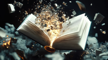 shiny metallic style exploding bookの写真素材