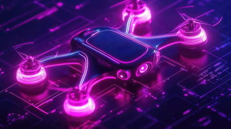 flight synchronizing neon style remote control droneの写真素材