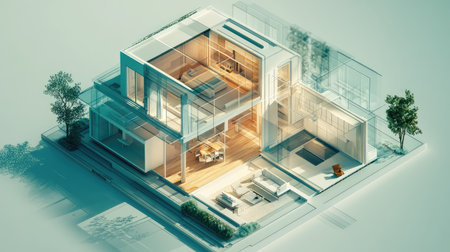 3d low poly style x ray of a real estate flyerの写真素材