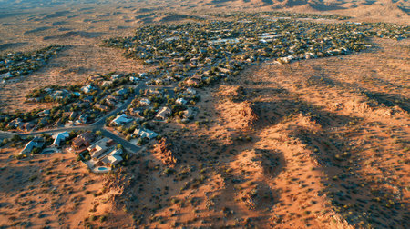 Desert residential community expanding into arid landscapeの素材