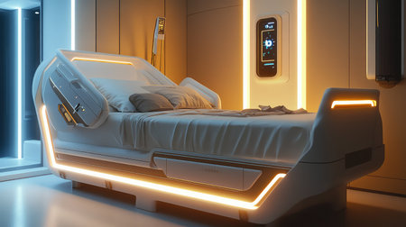 Futuristic hospital bed technology for modern healthcare roomの素材