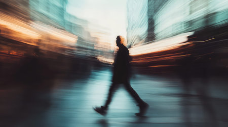 Man walking city street motion blur speed conceptの素材