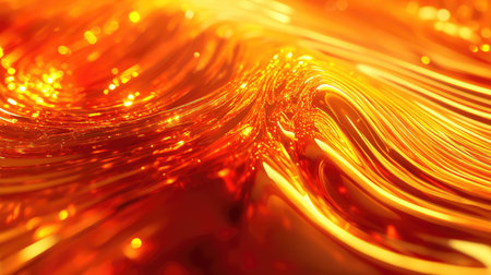 Flowing golden orange light background with glowing bokehの写真素材