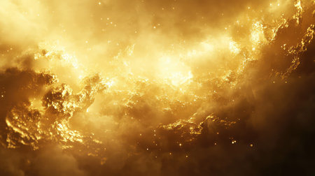 Golden cosmic nebula forming vibrant abstract light backgroundの写真素材