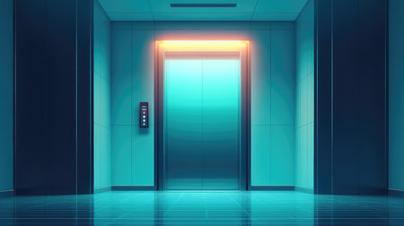 Modern elevator doors in a sleek futuristic building lobbyの写真素材
